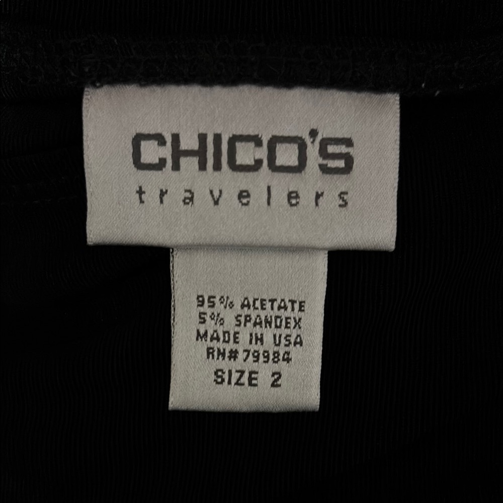 Chico's Travelers Top Womens 2 Lg/12 Black Stretch‎ Split Hem Tie Closure Career - Picture 7 of 9